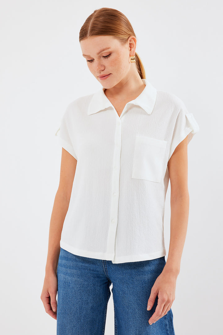 BGD Women Headline Double Short Sleeve Shirt - White - Avondale