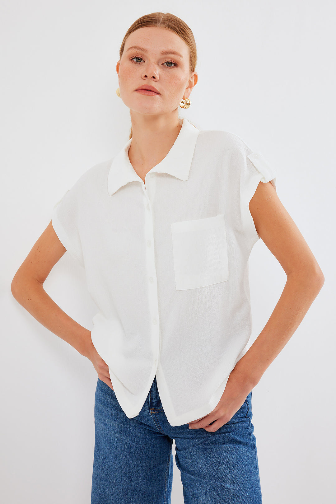 BGD Women Headline Double Short Sleeve Shirt - White - Avondale