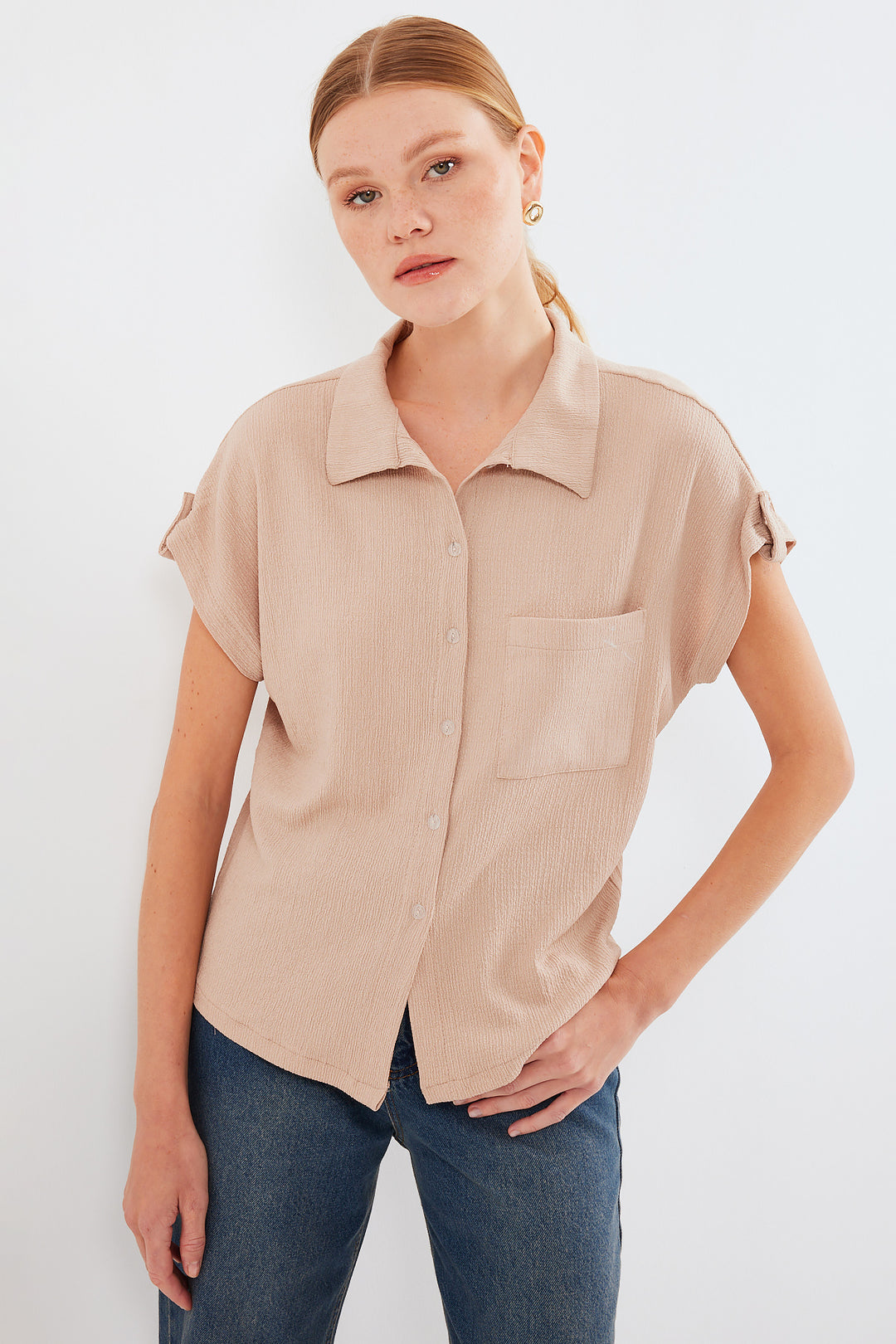 BGD Women Headline Double Short Sleeve Shirt - Biscuit - Avondale