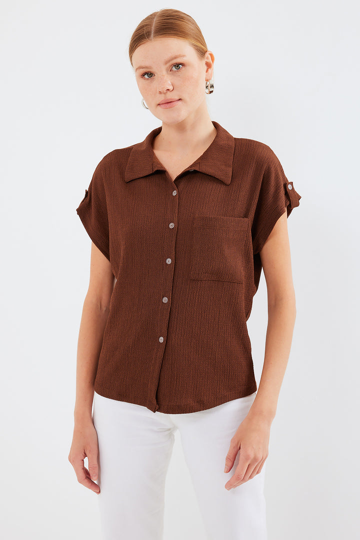 BGD Women Headline Double Short Sleeve Shirt - Brown - Avondale