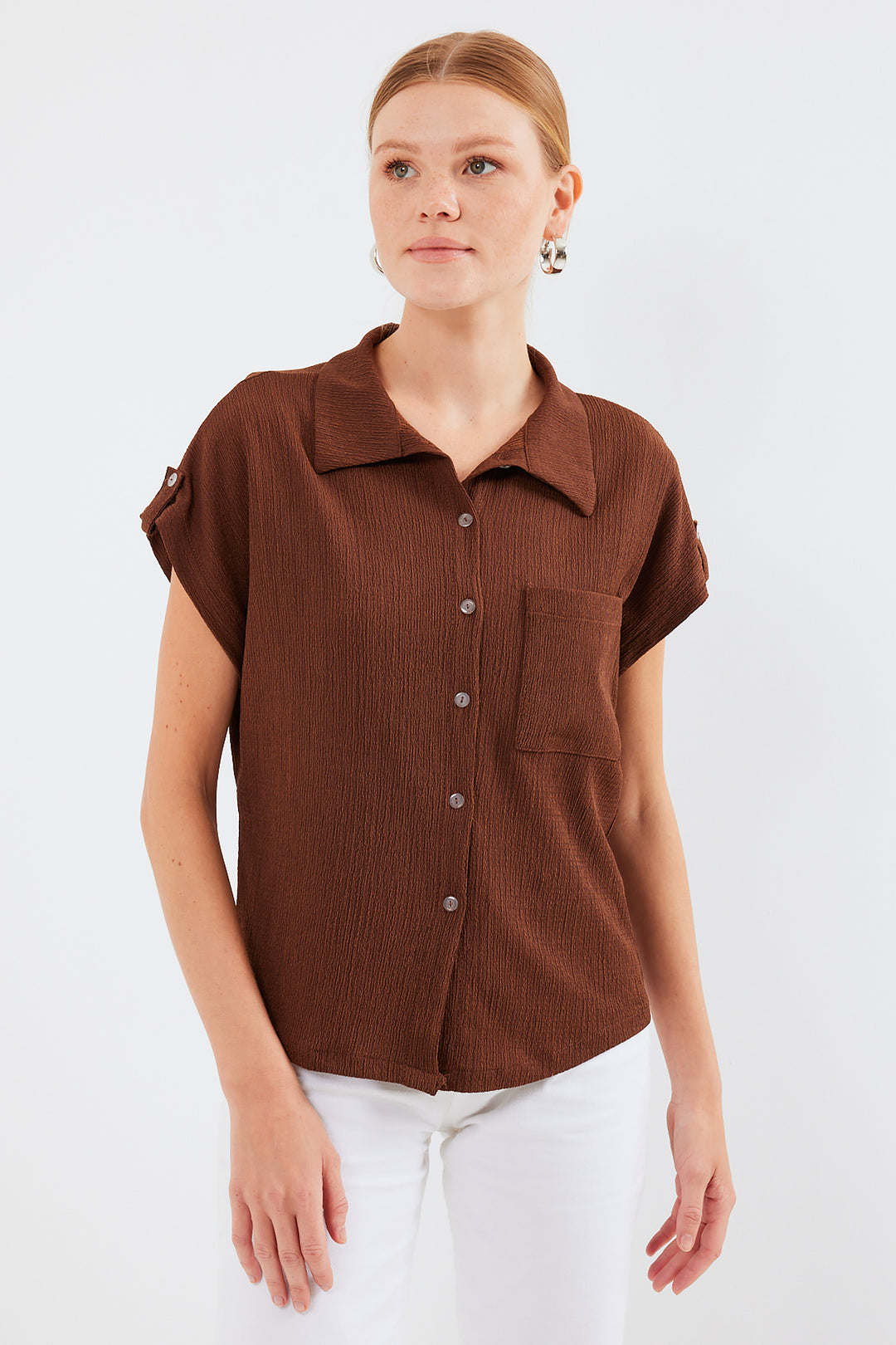 BGD Women Headline Double Short Sleeve Shirt - Brown - Avondale