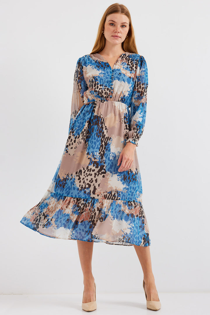 BGD Women Patterned Chiffon Dress - Light Blue - Avondale