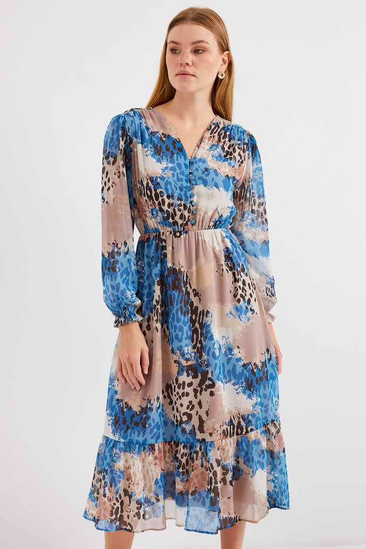 BGD Women Patterned Chiffon Dress - Light Blue - Avondale