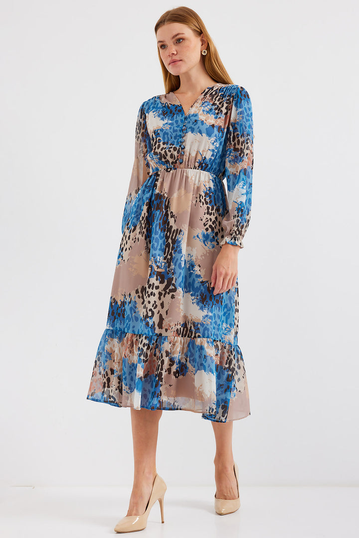 BGD Women Patterned Chiffon Dress - Light Blue - Avondale