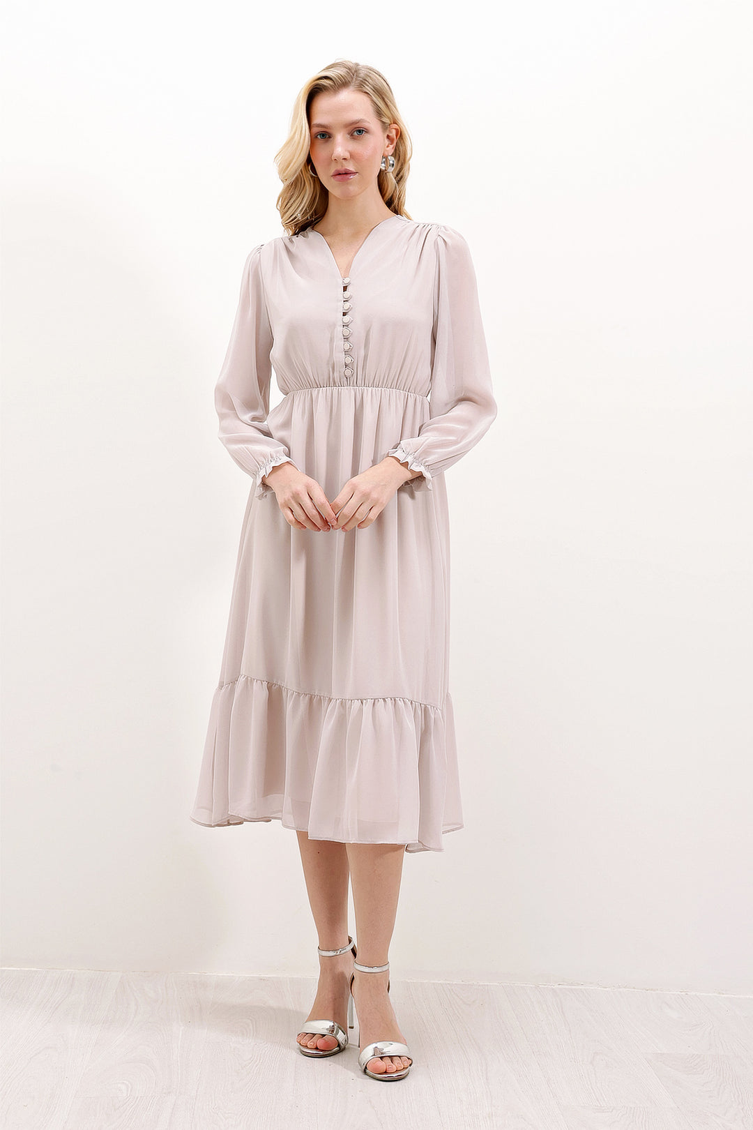 BGD Women Patterned Chiffon Dress - M. Cream - Avondale