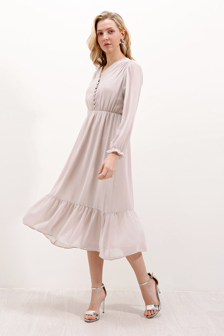 BGD Women Patterned Chiffon Dress - M. Cream - Avondale