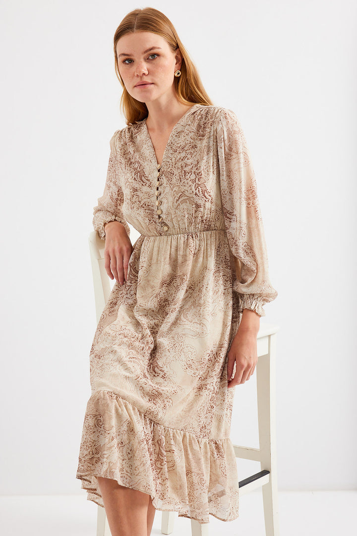 BGD Women Patterned Chiffon Dress - Light Beige - Avondale