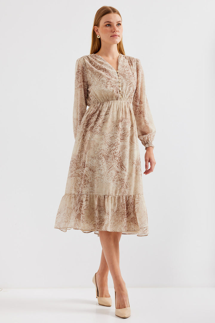 BGD Women Patterned Chiffon Dress - Light Beige - Avondale