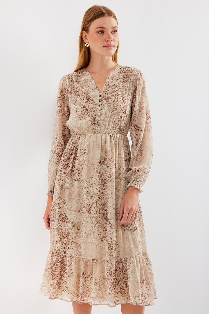 BGD Women Patterned Chiffon Dress - Light Beige - Avondale