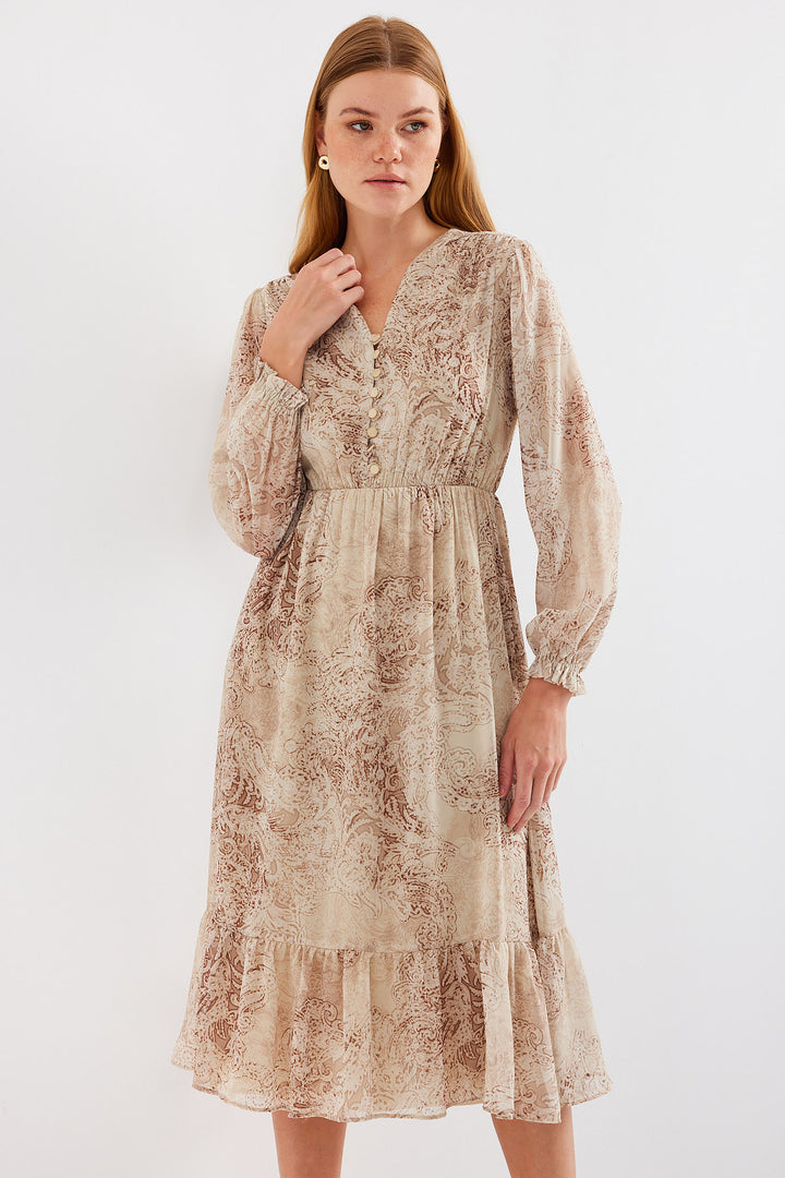 BGD Women Patterned Chiffon Dress - Light Beige - Avondale