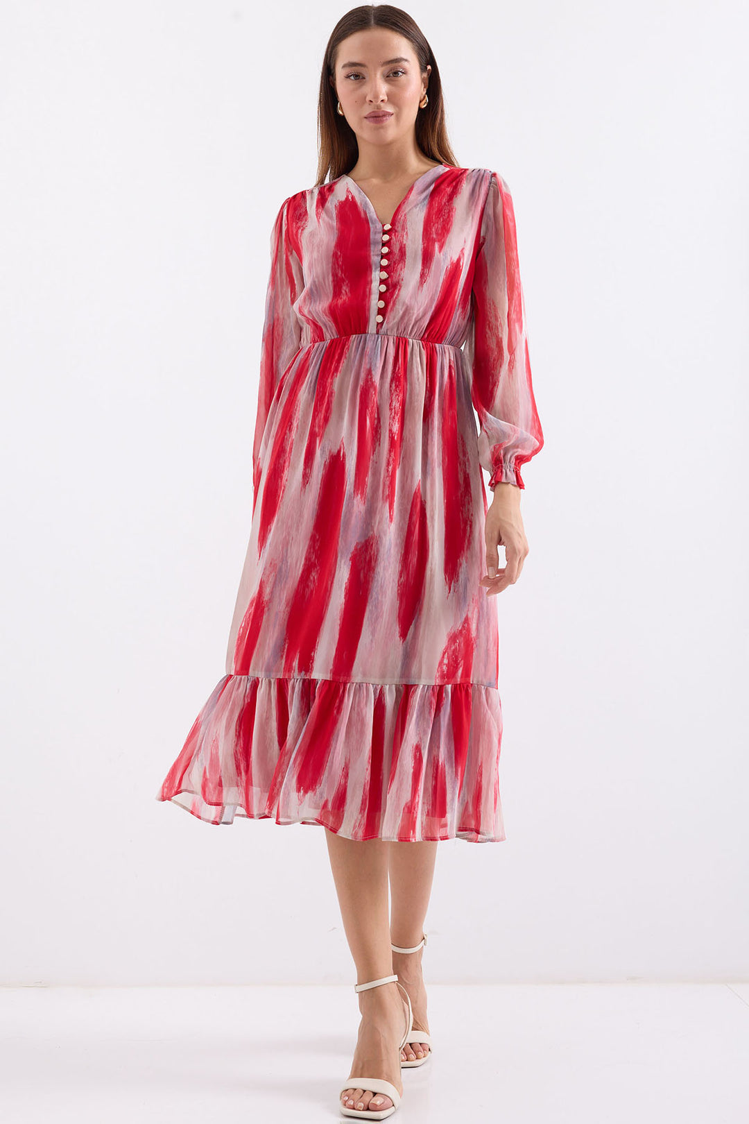 BGD Women Patterned Chiffon Dress - Dark Red - Avondale