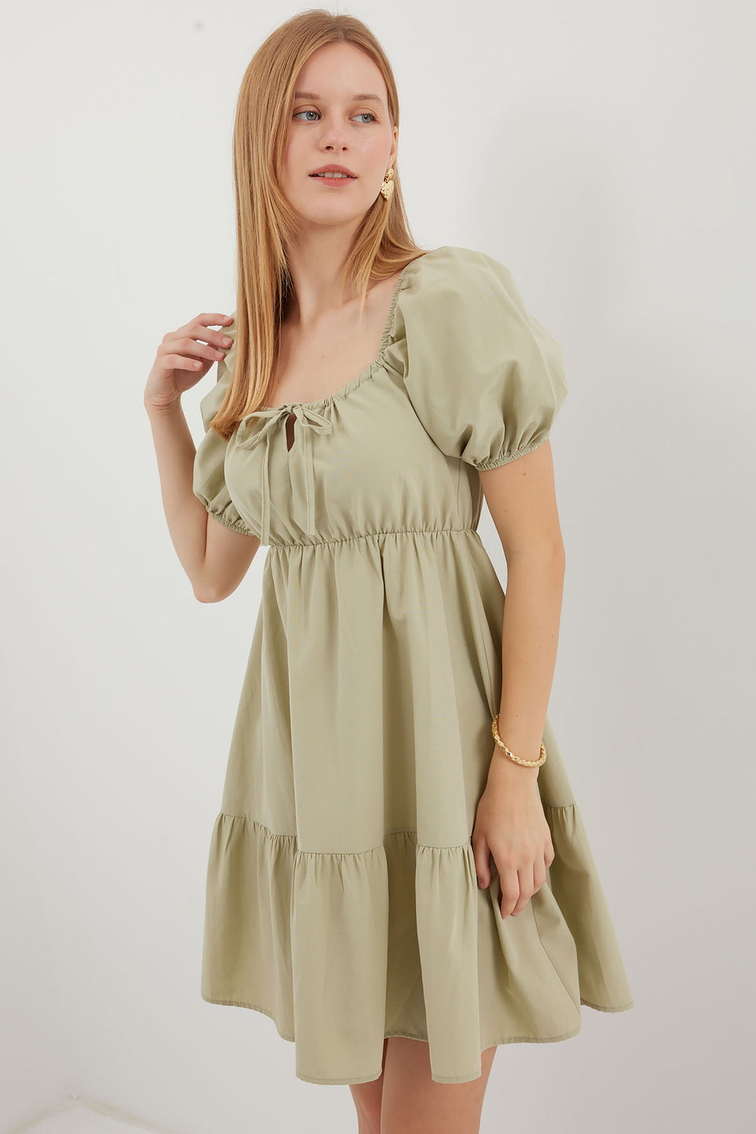 BGD Women Flared Poplin Dress - Chartreuse - Avondale