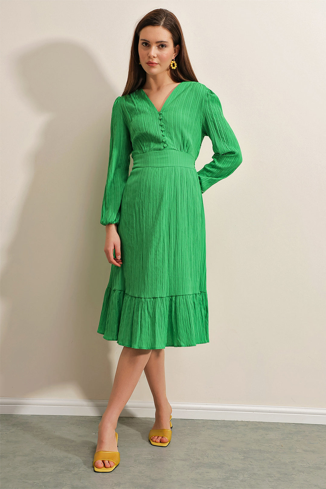 BGD Women Woven Dress with Ruffles - Green - Avondale