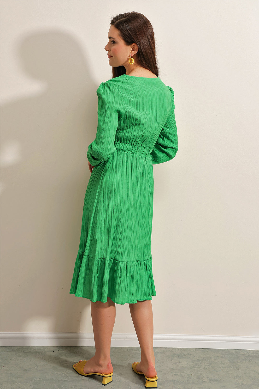 BGD Women Woven Dress with Ruffles - Green - Avondale