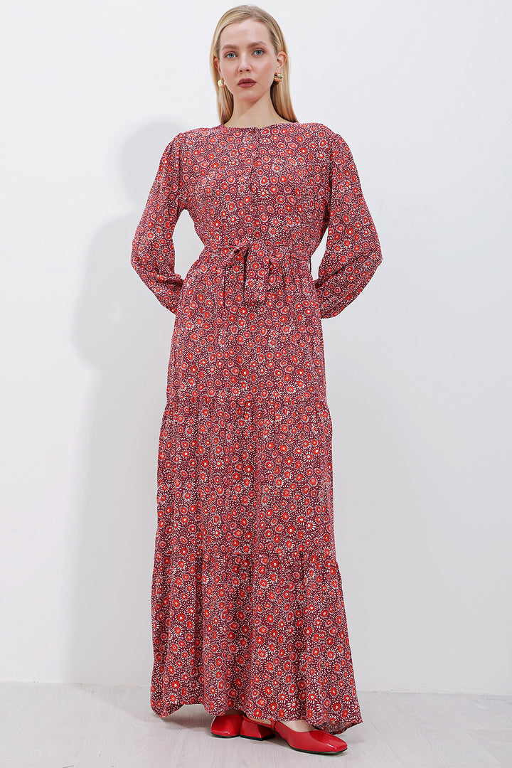 BGD Women Patterned Long Viscose Dress - Burgundy - Avondale