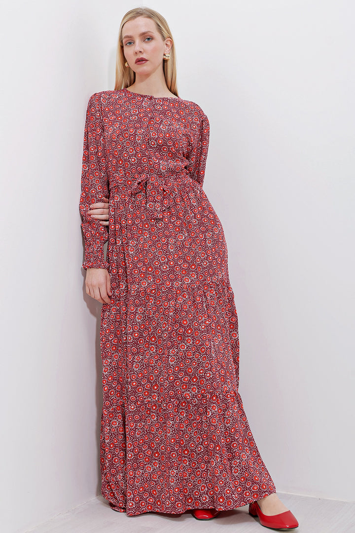 BGD Women Patterned Long Viscose Dress - Burgundy - Avondale