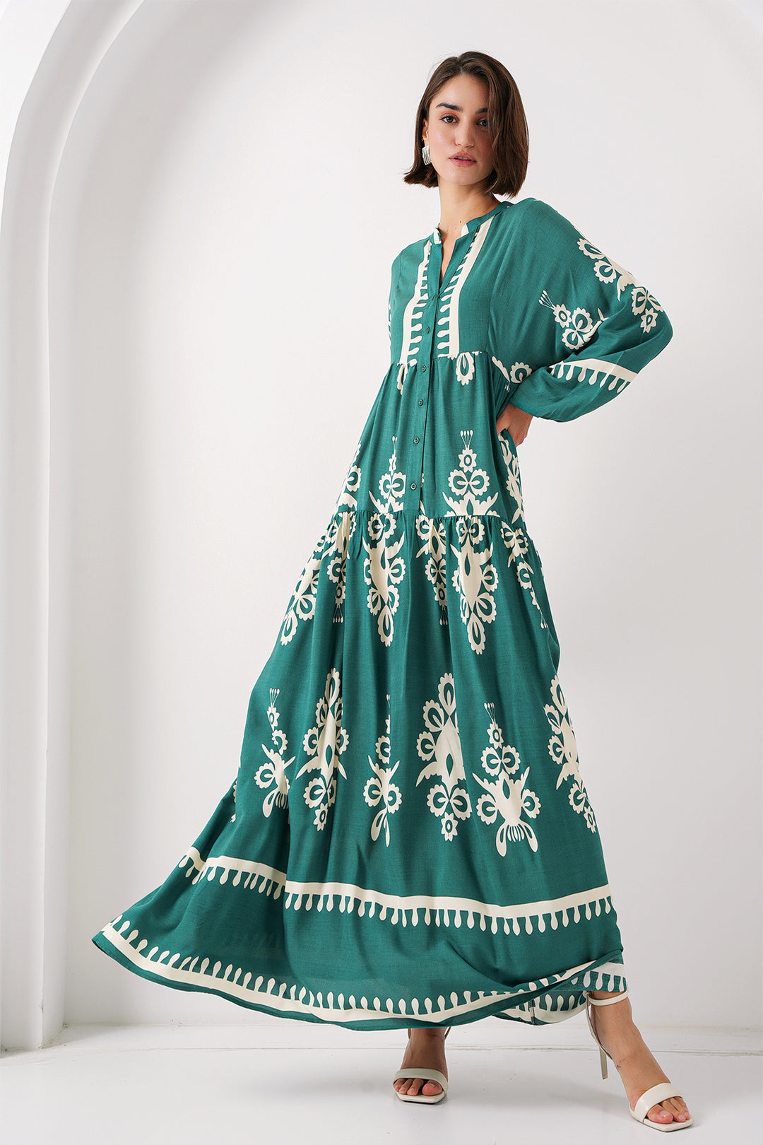 BGD Women Authentic Patterned Dress - A. Emerald Green - Avondale