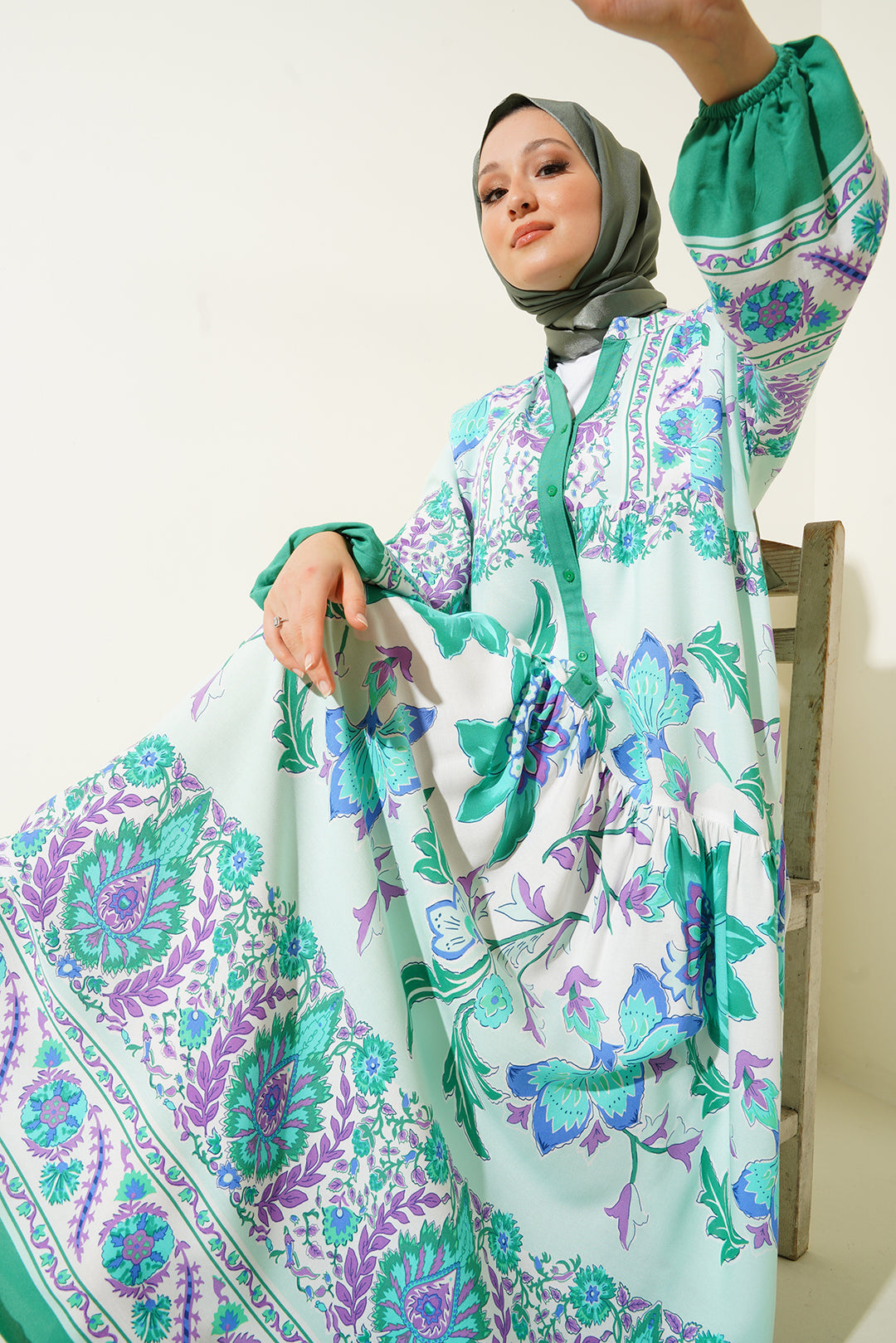 BGD Women Authentic Patterned Hijab Dress - D. Mint - Avondale