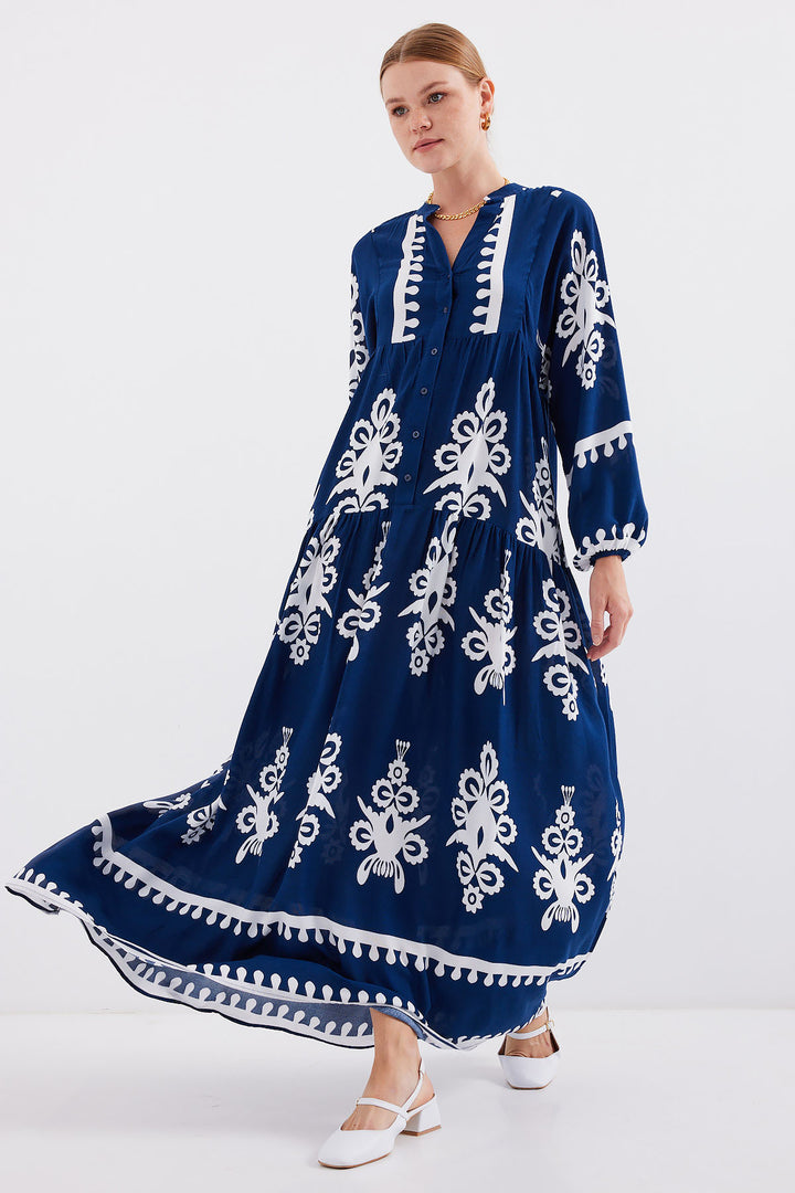 BGD Women Authentic Patterned Dress - Navy Blue - Avondale