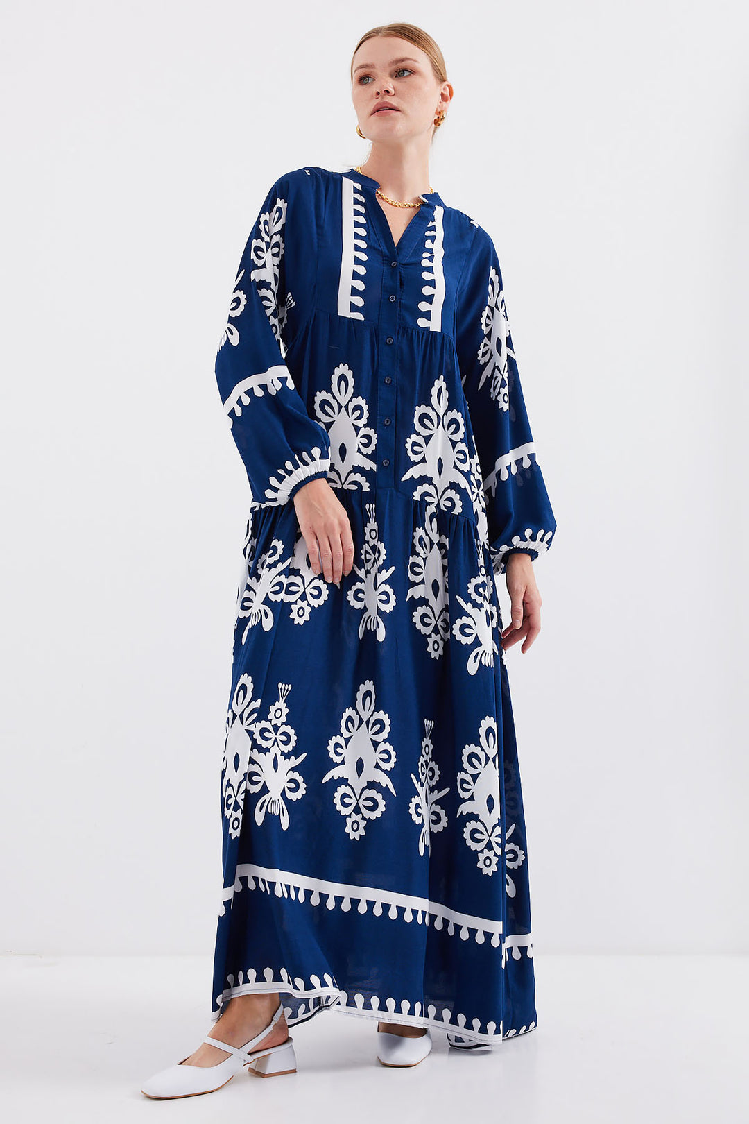 BGD Women Authentic Patterned Dress - Navy Blue - Avondale