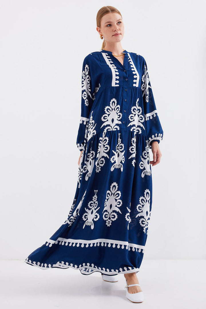 BGD Women Authentic Patterned Dress - Navy Blue - Avondale