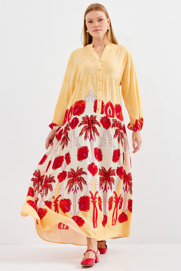 BGD Women Woman Yellow Red Viscose Hijab Dress 2423 - Avondale