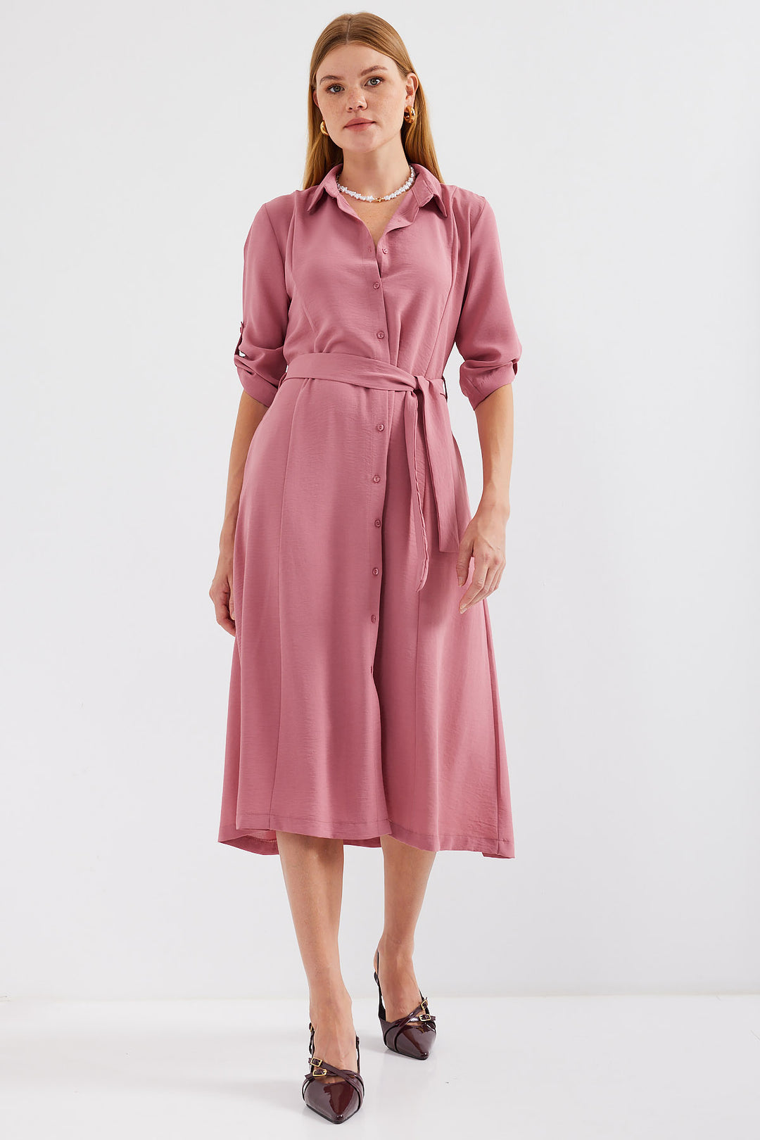 BGD Women Striped Shirt Dress - Antique Rose - Avondale