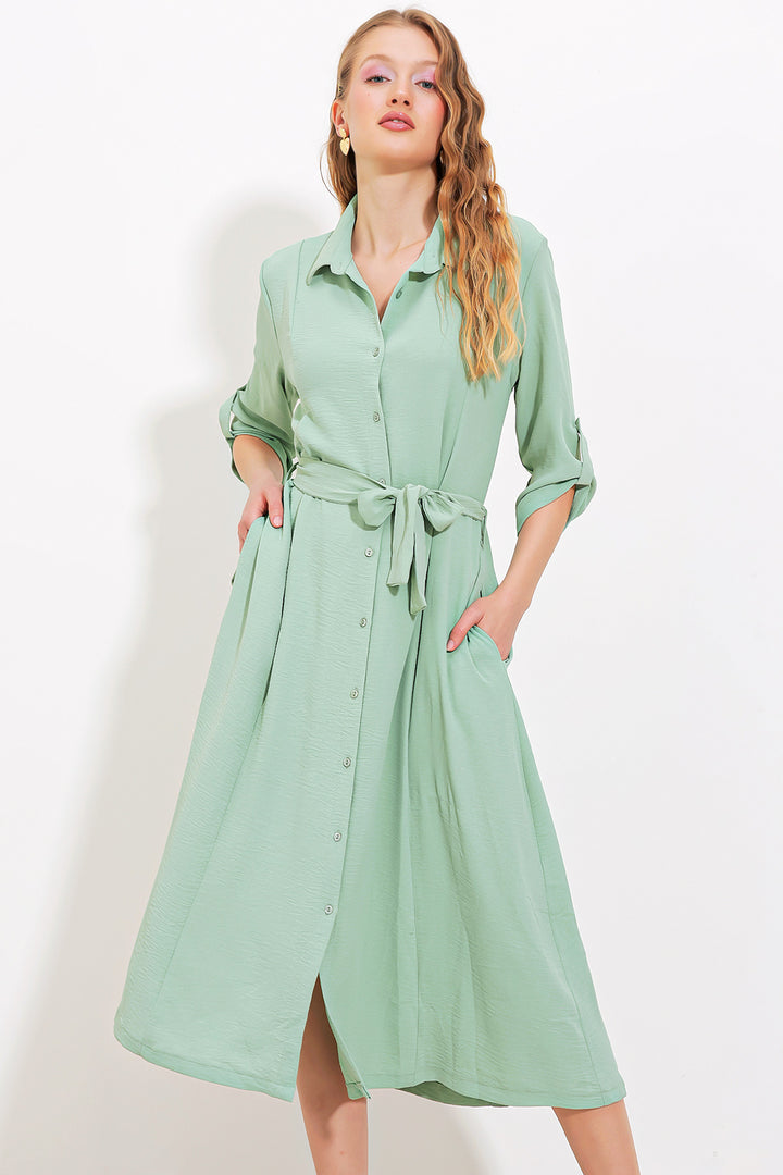 BGD Women Woman Mint Belted Shirt Dress 2442 - Avondale