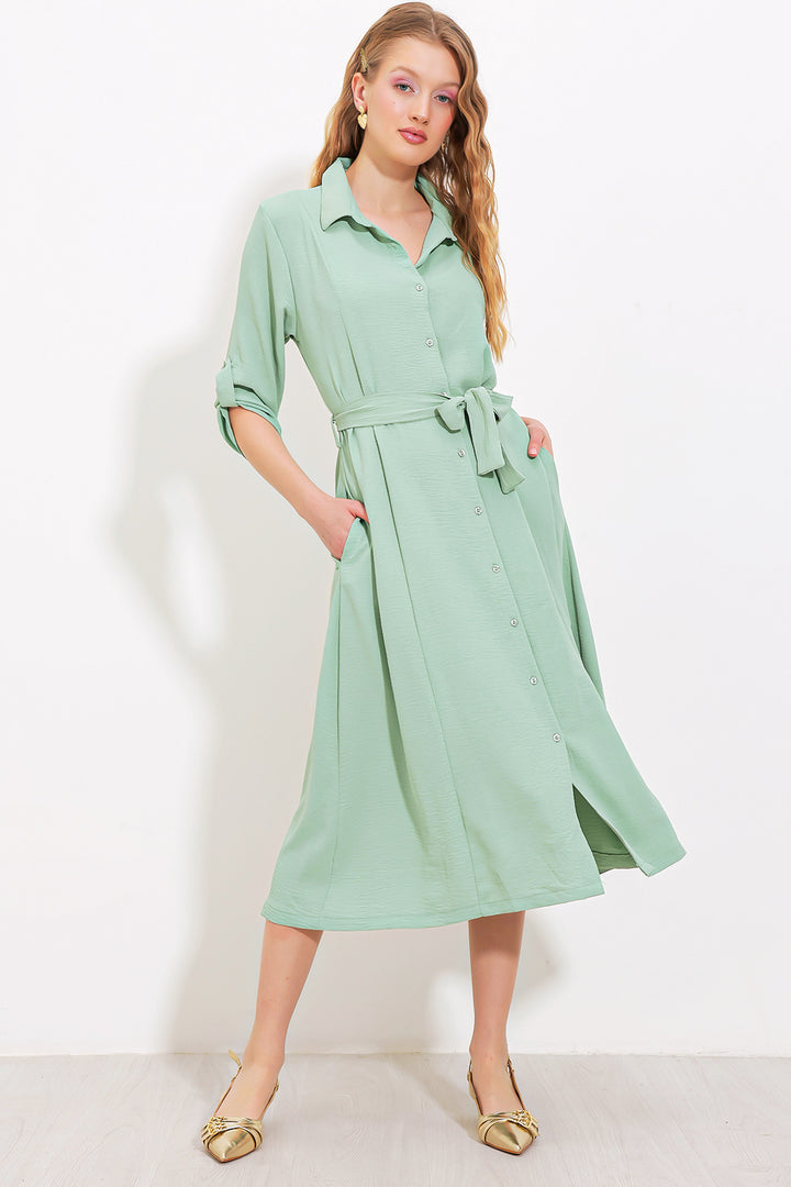 BGD Women Woman Mint Belted Shirt Dress 2442 - Avondale