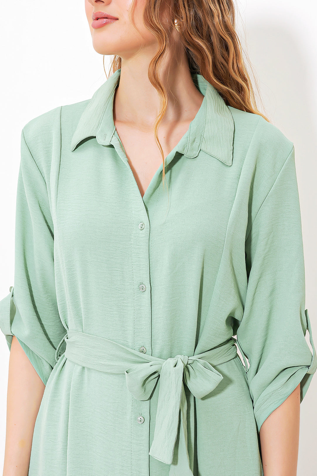 BGD Women Woman Mint Belted Shirt Dress 2442 - Avondale