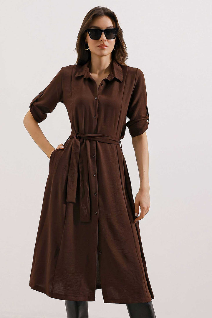 BGD Women Woman Brown Belted Shirt Dress 2442 - Avondale