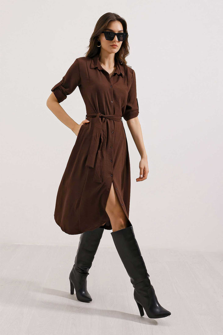 BGD Women Woman Brown Belted Shirt Dress 2442 - Avondale