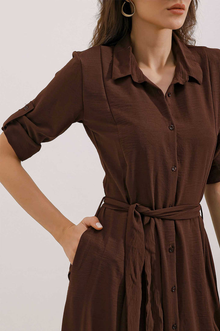 BGD Women Woman Brown Belted Shirt Dress 2442 - Avondale