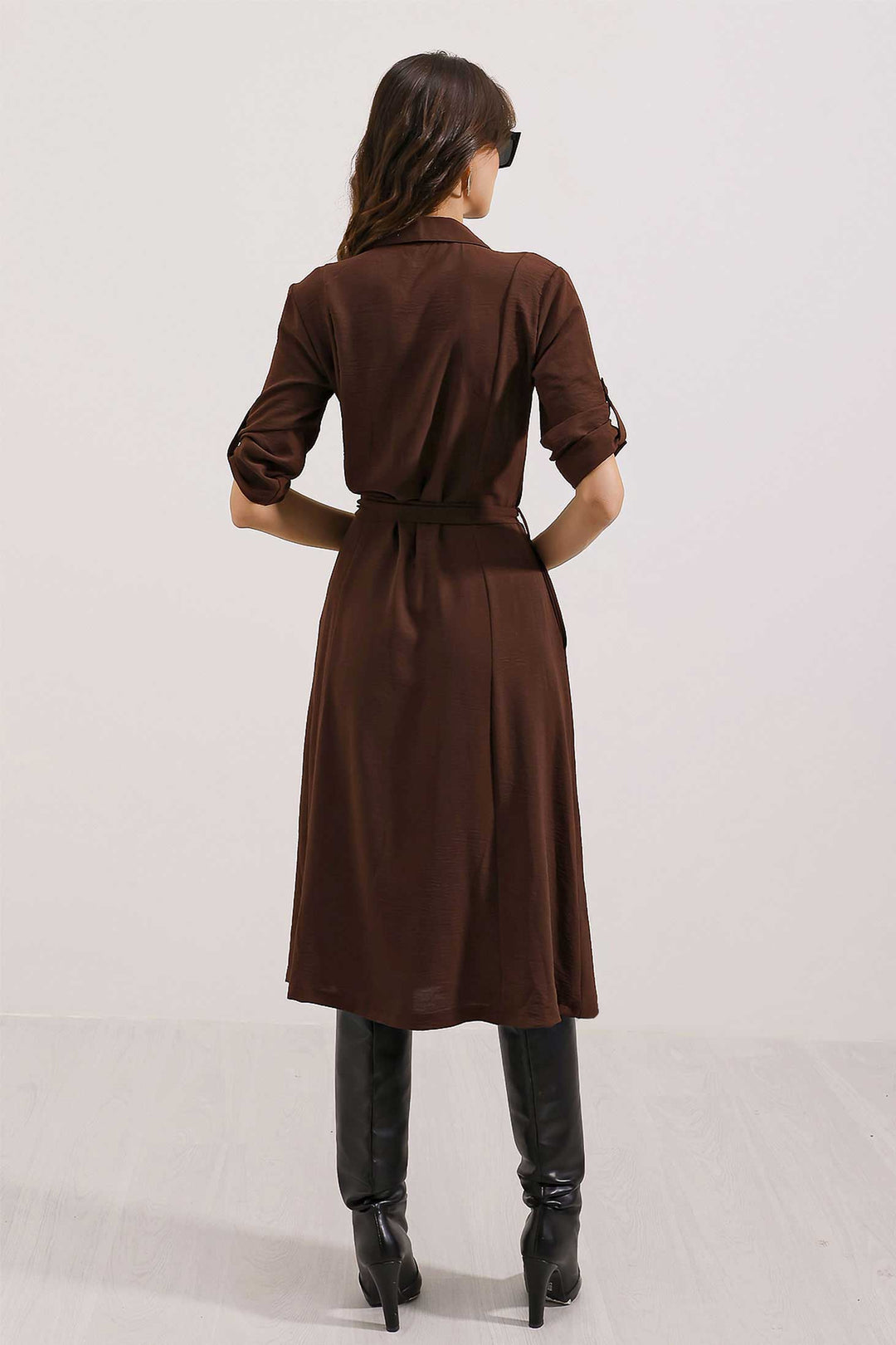 BGD Women Woman Brown Belted Shirt Dress 2442 - Avondale