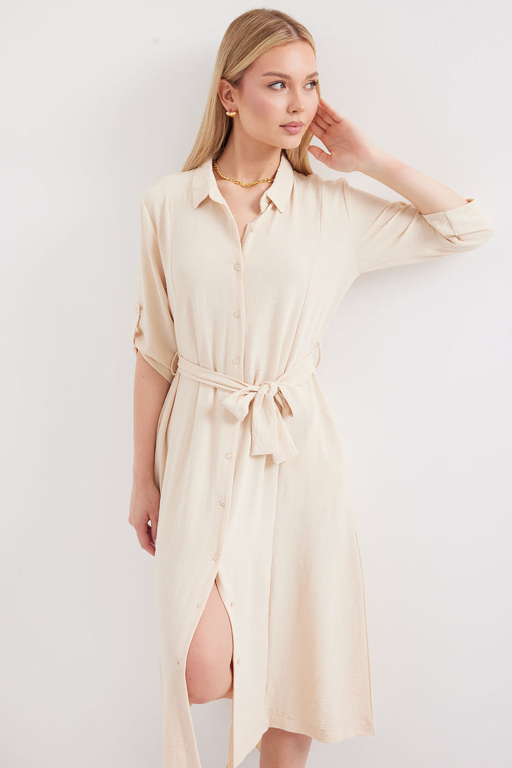 BGD Women Belted Shirt Dress - Cream - Avondale