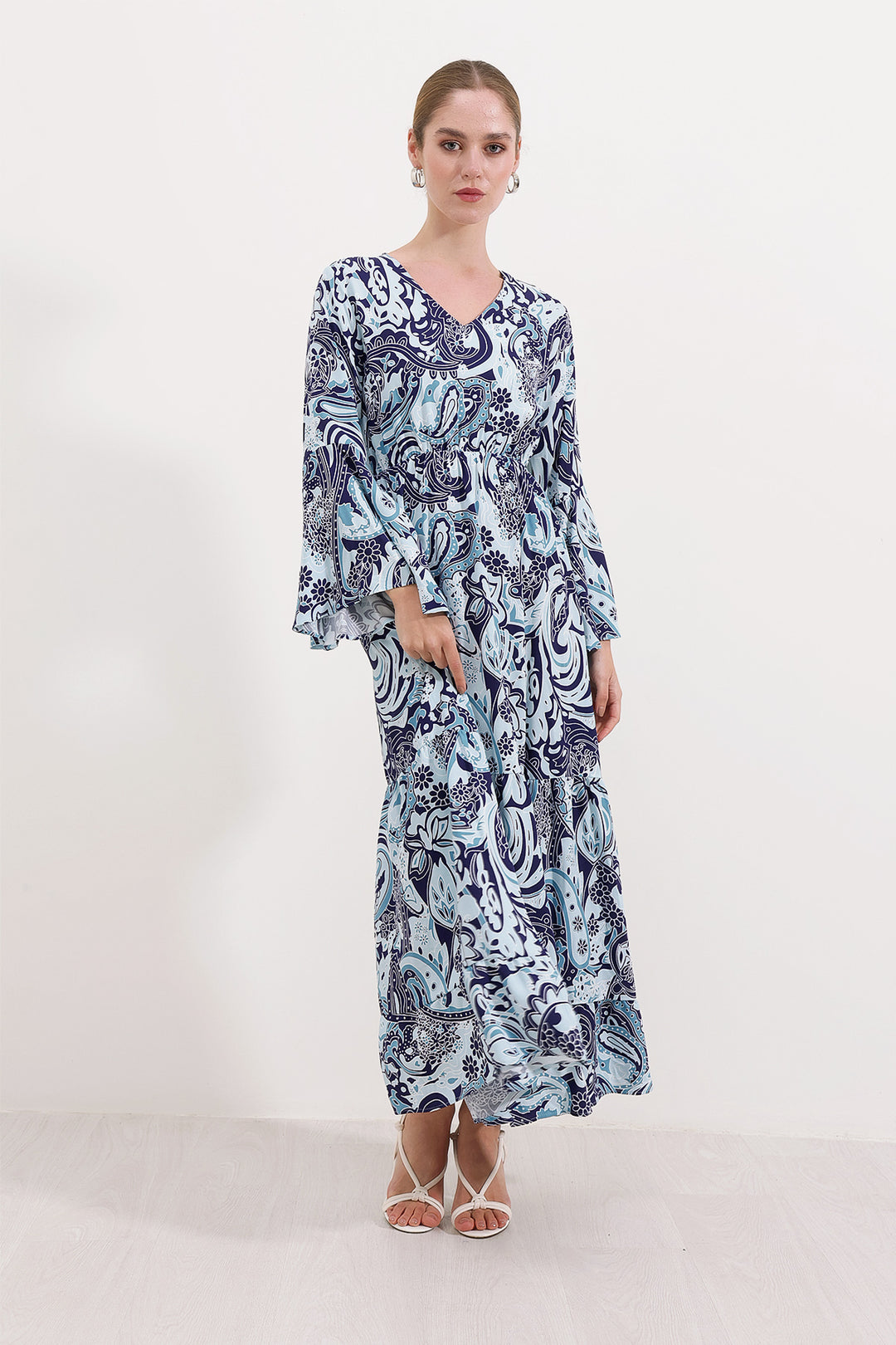 BGD Women Patterned Long Dress - Navy Blue - Avondale