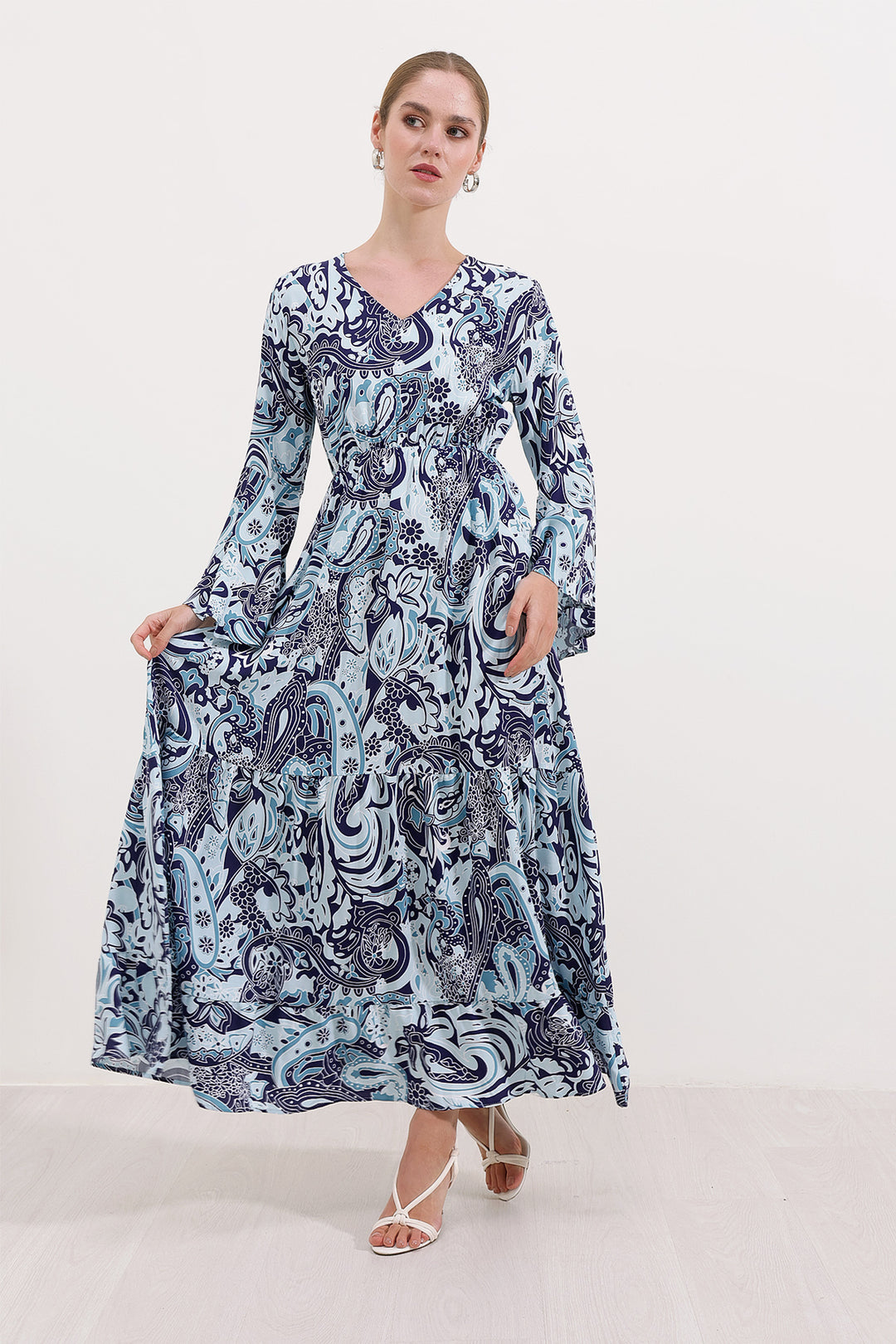 BGD Women Patterned Long Dress - Navy Blue - Avondale