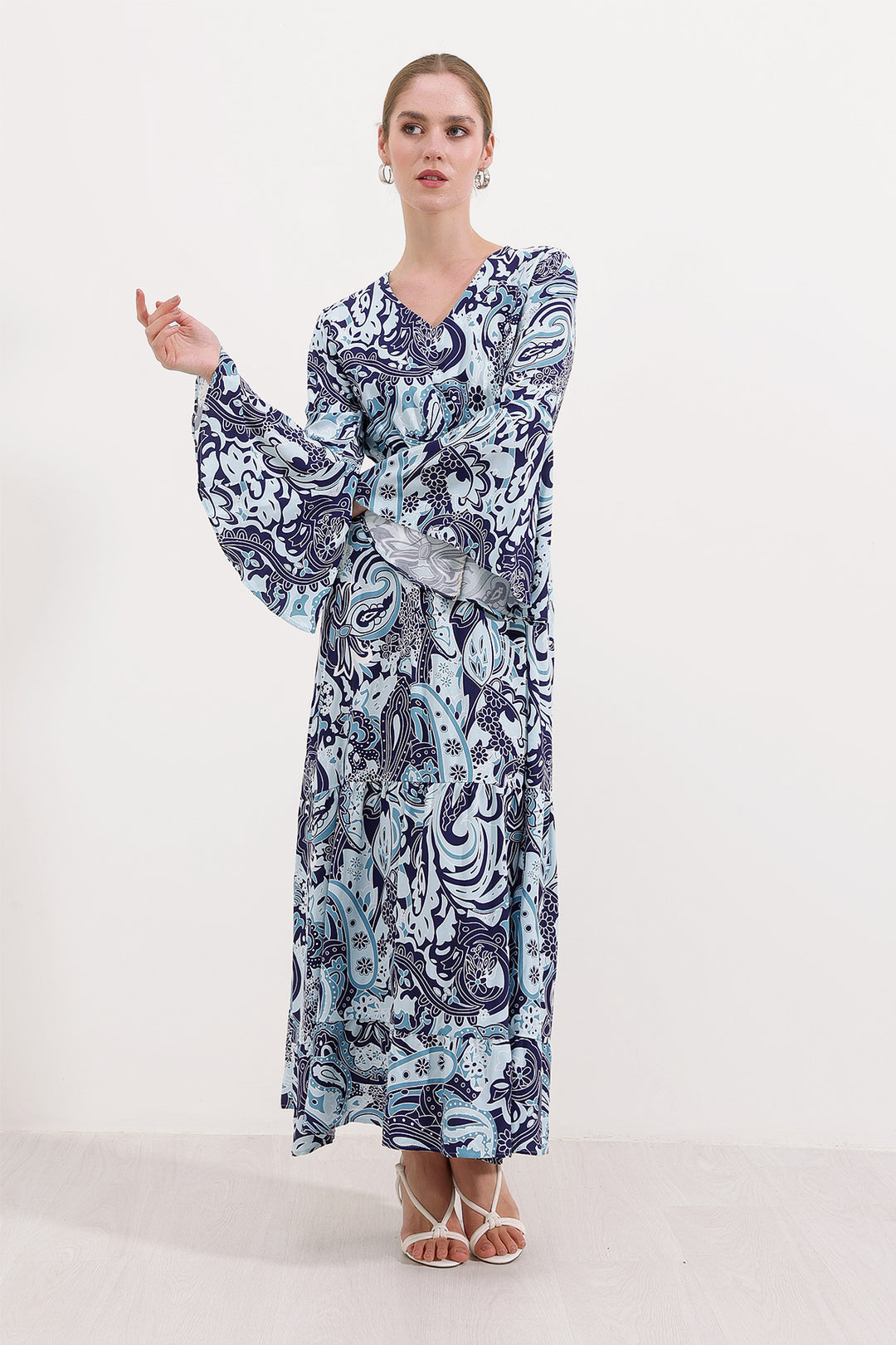 BGD Women Patterned Long Dress - Navy Blue - Avondale