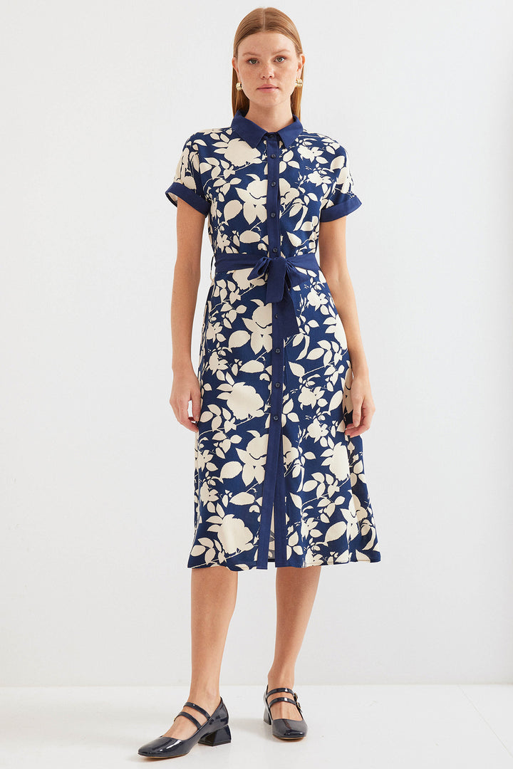 BGD Women Patterned Shirt Dress - Navy Blue - Avondale