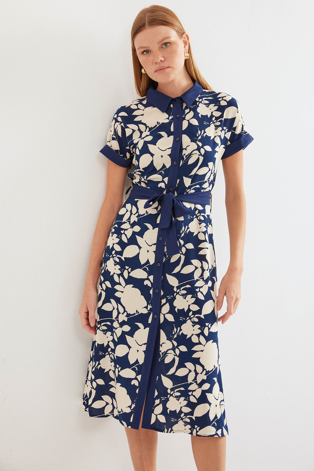 BGD Women Patterned Shirt Dress - Navy Blue - Avondale