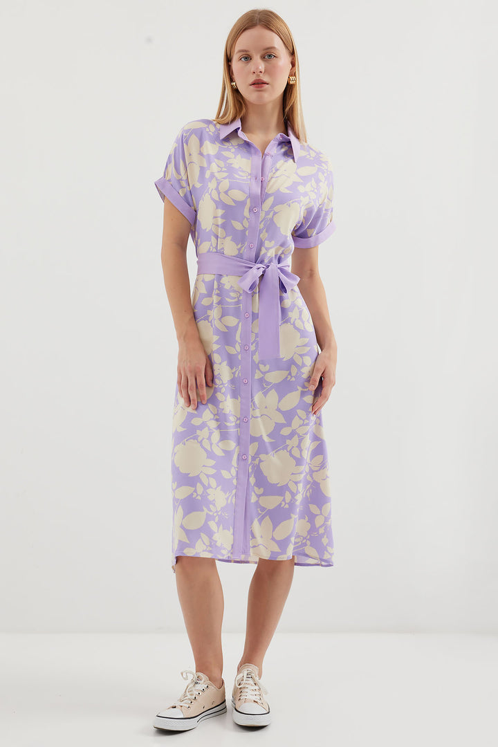 BGD Women Patterned Shirt Dress - Lilac - Avondale