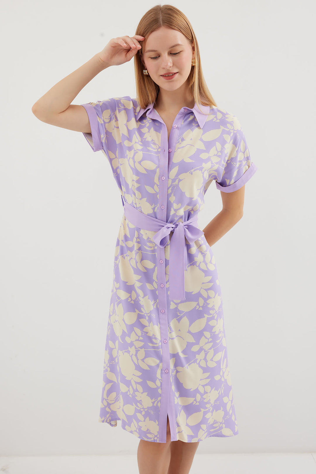 BGD Women Patterned Shirt Dress - Lilac - Avondale