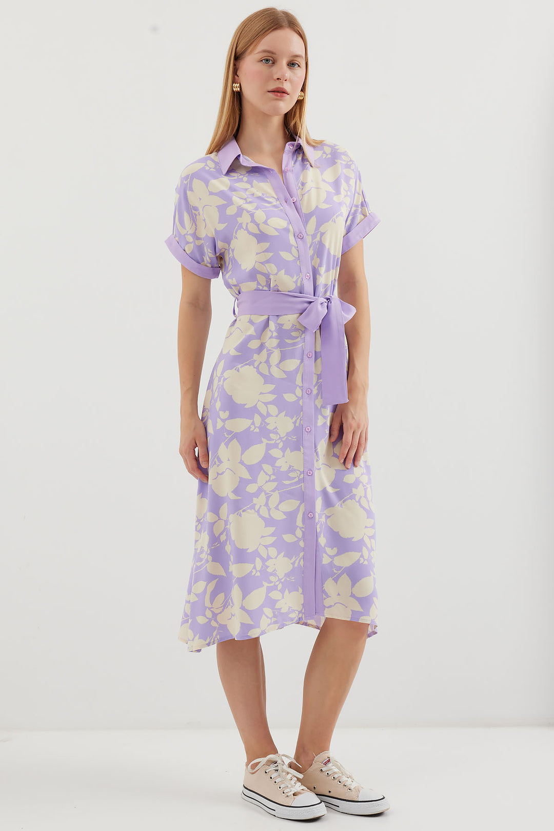 BGD Women Patterned Shirt Dress - Lilac - Avondale