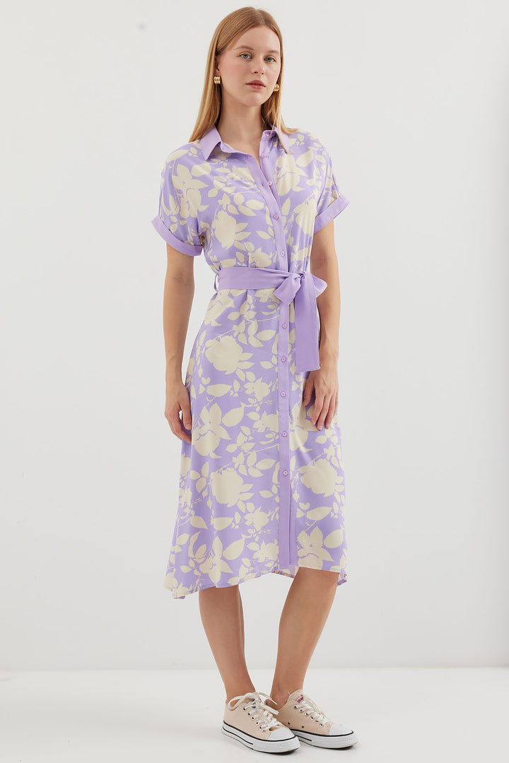 BGD Women Patterned Shirt Dress - Lilac - Avondale