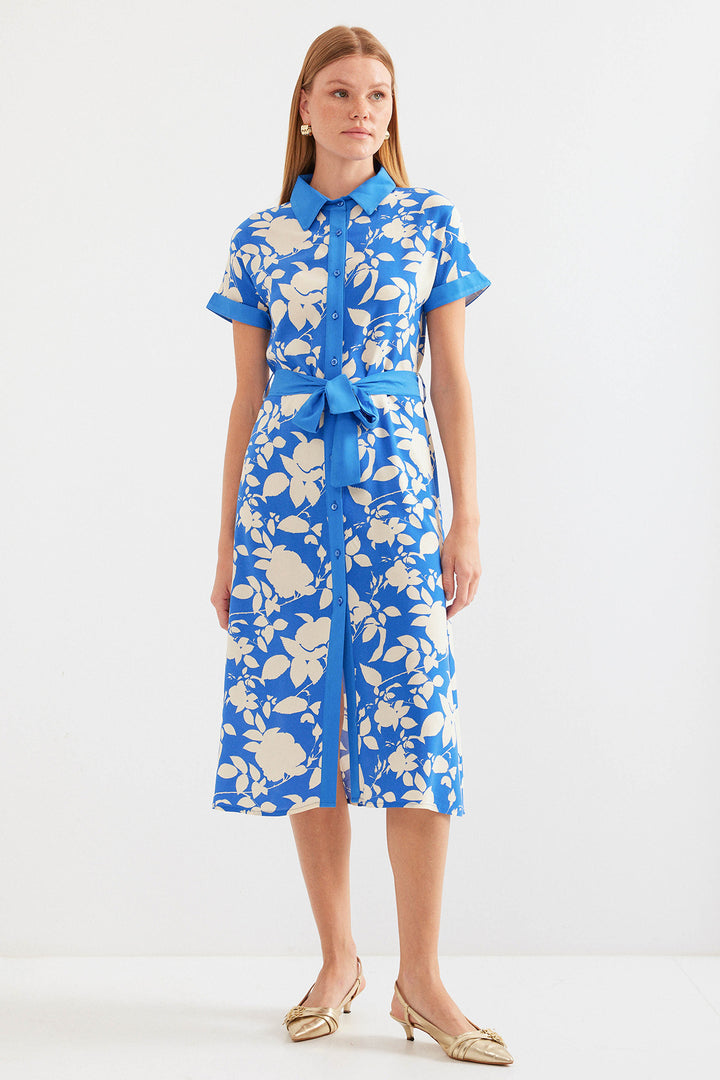 BGD Women Patterned Shirt Dress - Blue - Avondale