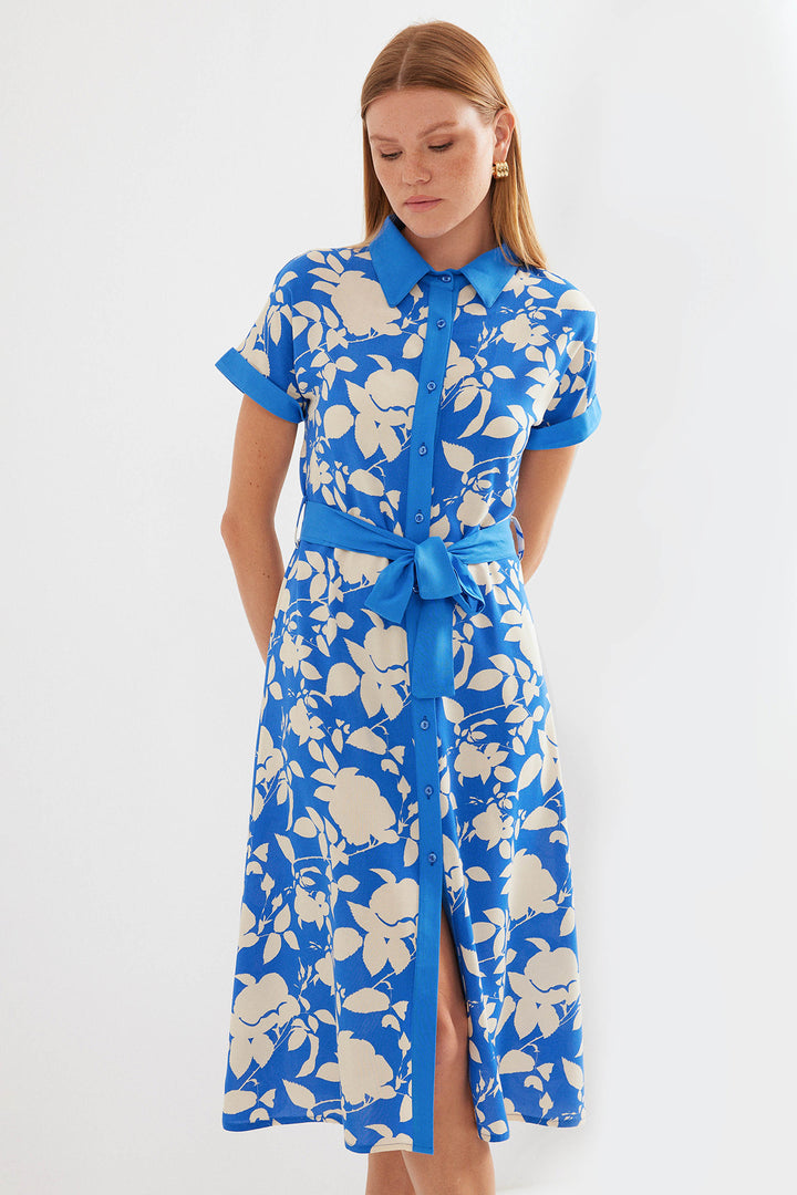 BGD Women Patterned Shirt Dress - Blue - Avondale