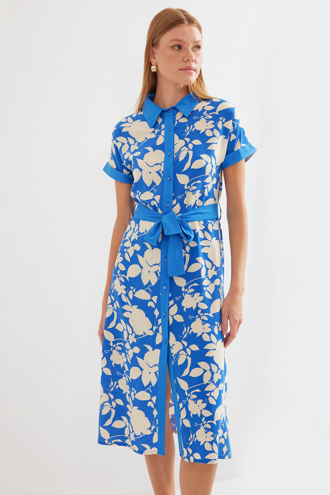 BGD Women Patterned Shirt Dress - Blue - Avondale