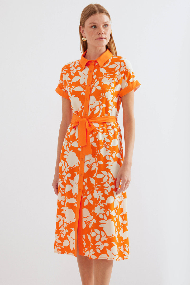 BGD Women Patterned Shirt Dress - Orange - Avondale