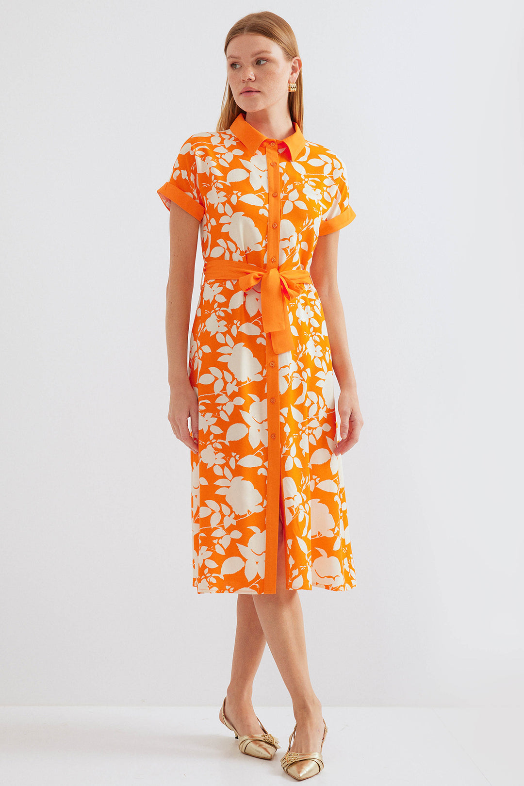 BGD Women Patterned Shirt Dress - Orange - Avondale