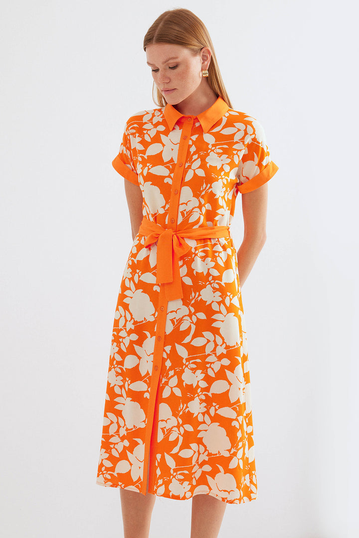 BGD Women Patterned Shirt Dress - Orange - Avondale